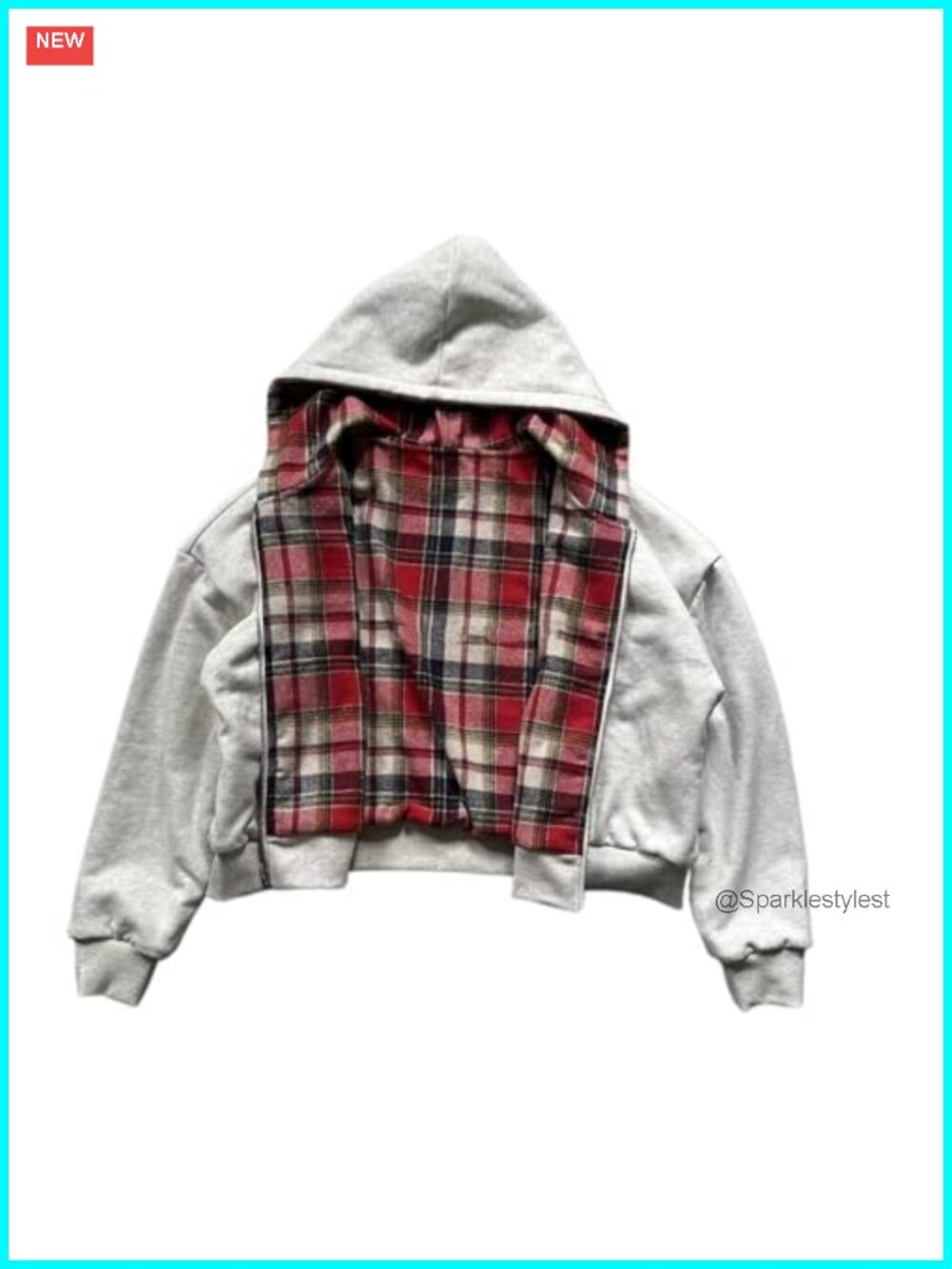 Y2K Grunge Plaid Zip Up Hoodie Oversized Emo Streetwear Fall